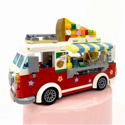 Mini Pizza Car Building Block Set DIY Creative Car Sales Store Model Assembled Ornaments for Adults and Children Toy Gifts