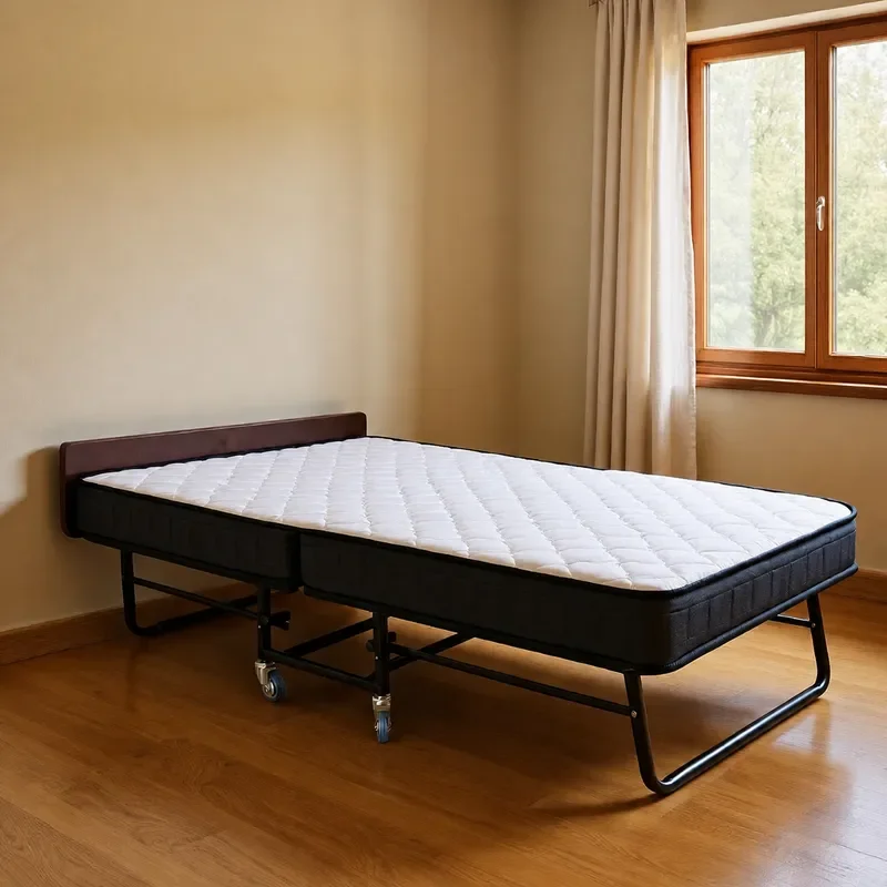 Simple Metal Folding Bed for Dormitory Hotel Convenient Mobile Double Bed Integrated Foldable Household Portable Sleeping Cot