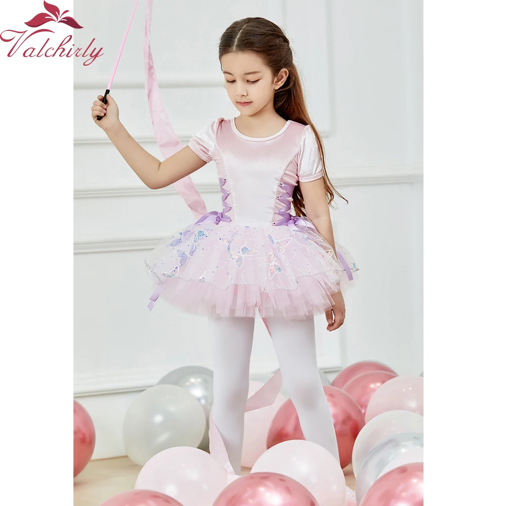 Short Sleeves Girls Blue Ballet Dress Tutu Kids Leotard Classic Dance Costume Children Clothing for Winter