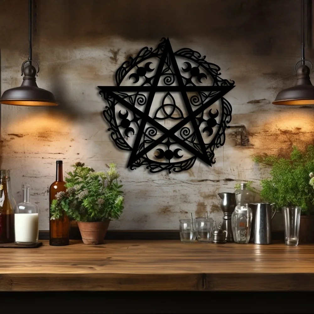 

Pentagram Triple Moon Iron Wall Art - 1 Pcs Metal Wall Decor Sculpture, Star Modern Home Decoration, Housewarming Gift for Her