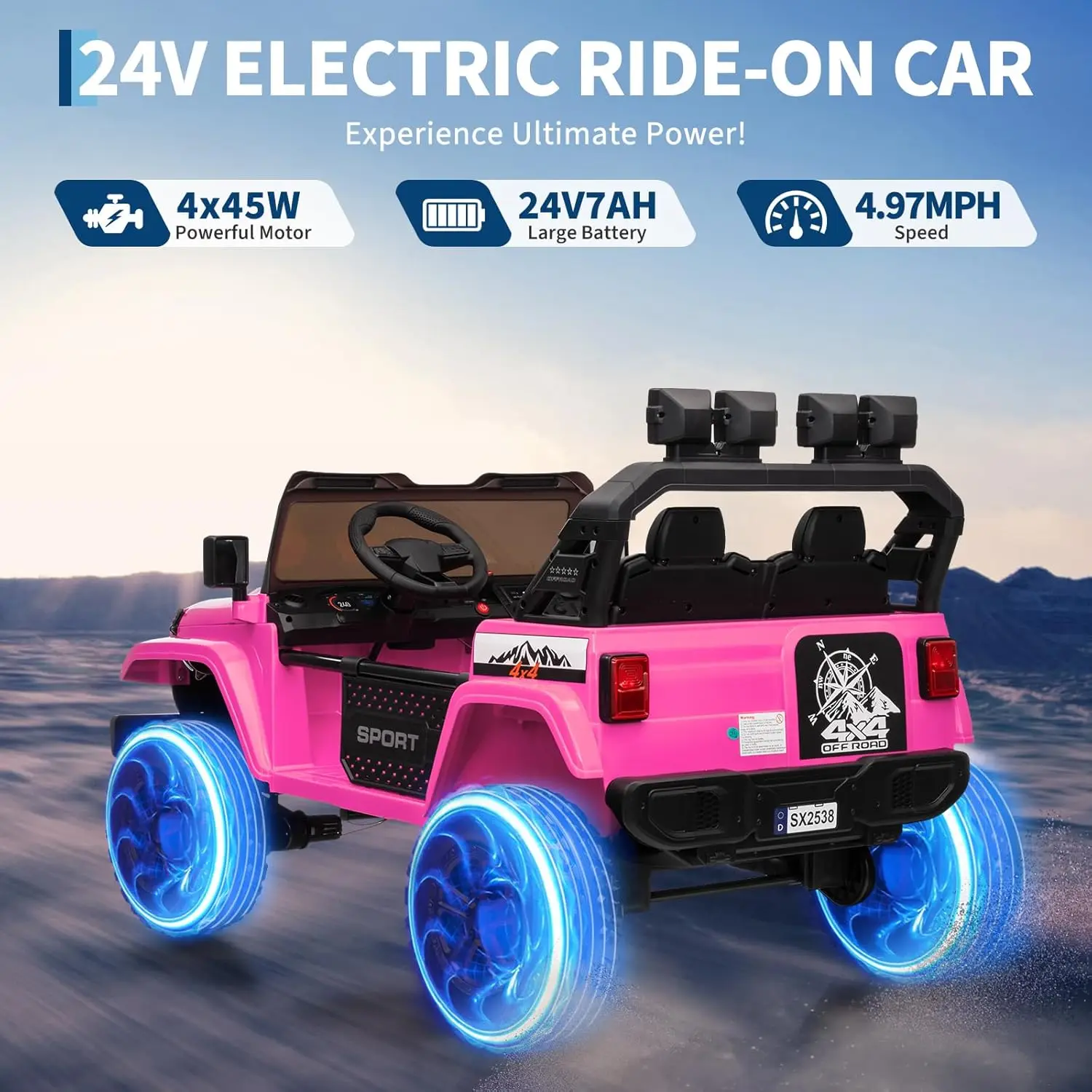 Kids Ride on Car Electric Vehicles with Remote Control Adjustable Car Music ASTM/CPSIA Certified 3 Speeds LED Lights Child Gifts