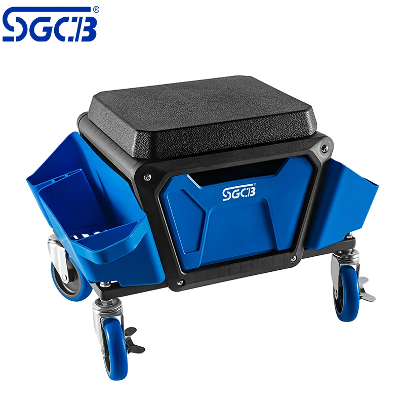 

SGCB Mechanics Stool With Wheel Heavy Duty Roller Creeper Seat With Tool Storage Trays And Drawer 330 Lbs Capacity For Car Wash