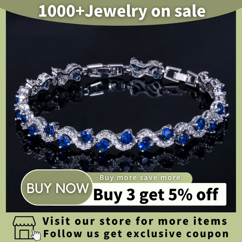 BeaQueen Charming Dark Blue Crystal Women Tennis Bracelets with Cubic Zirconia Stone Brides Party Accessories Jewelry Gift B016