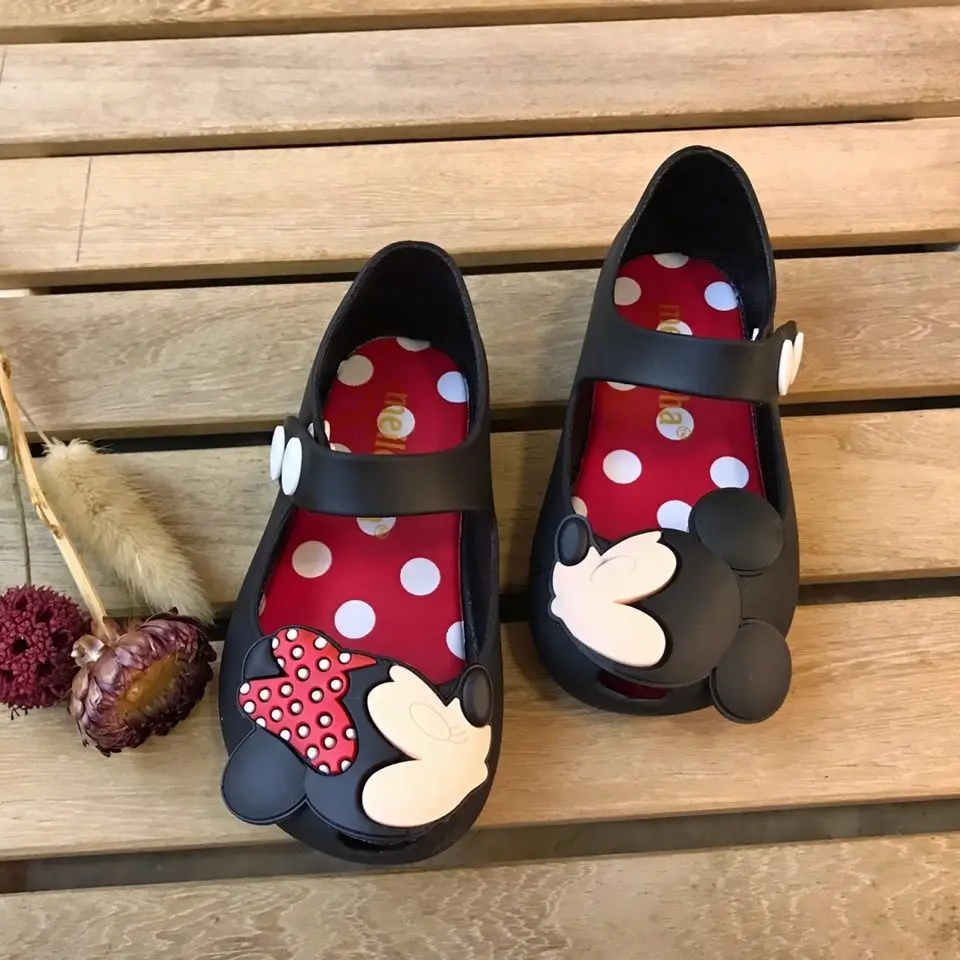 Disney Children\'s Sandals Girls Minnie Cartoon Garden Shoes 1-6 years old Waterproof Jelly Red Black Shoes Size 20-31