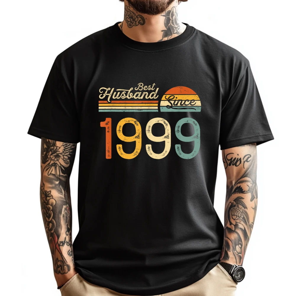 

25th Wedding Anniversary Best Husband Since 1999 25 Years Graphic Shirts Men Luxury Designer Tops T Shirt St Patrick's Day