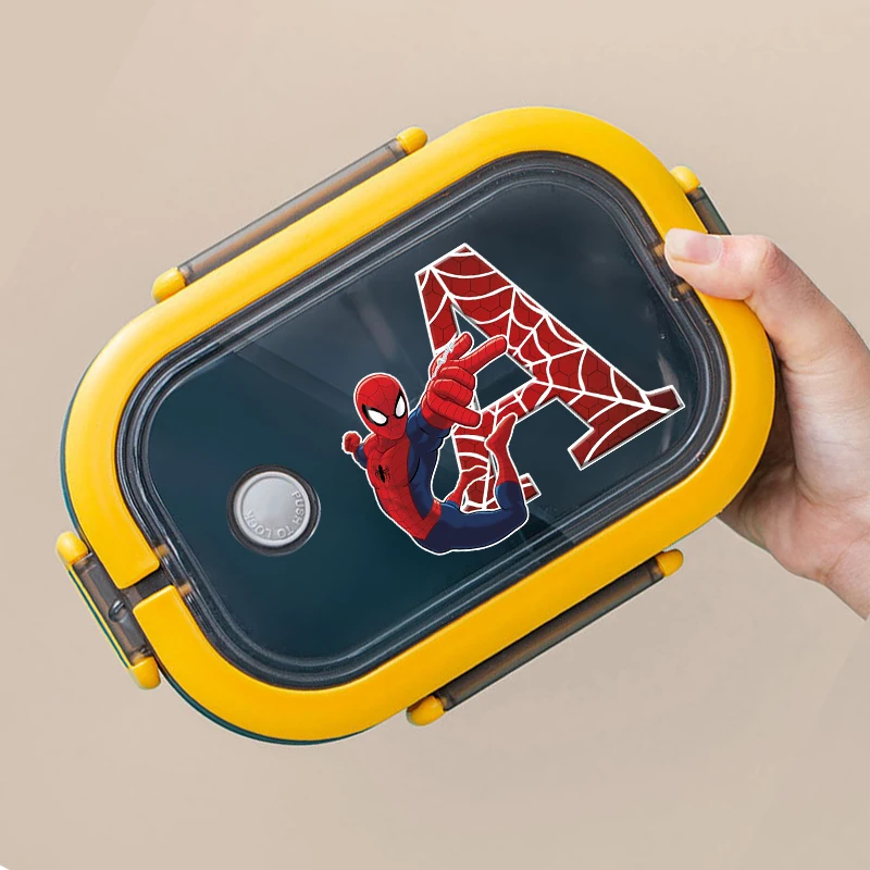 Lonchera de Spiderman con estampado de letras de la A a la Z, lonchera de doble capa, contenedores de almacenamiento de alimentos de gran capacidad, regalos de cumpleaños