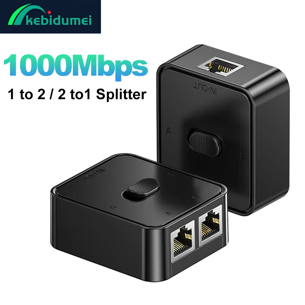 

Kebidumei 1000Mbps RJ45 Splitter 1 to 2 2 to 1 Ethernet Adapter Lan Connector RJ45 Splitter Switch Coupler for Laptop Power Free