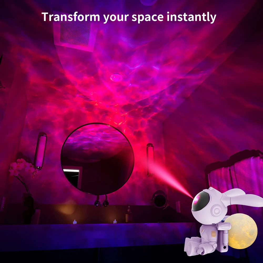 Astronaut Rabbit Galaxy Projector Lamp, Astronaut Starry Night Light Rotating Nebula Stars