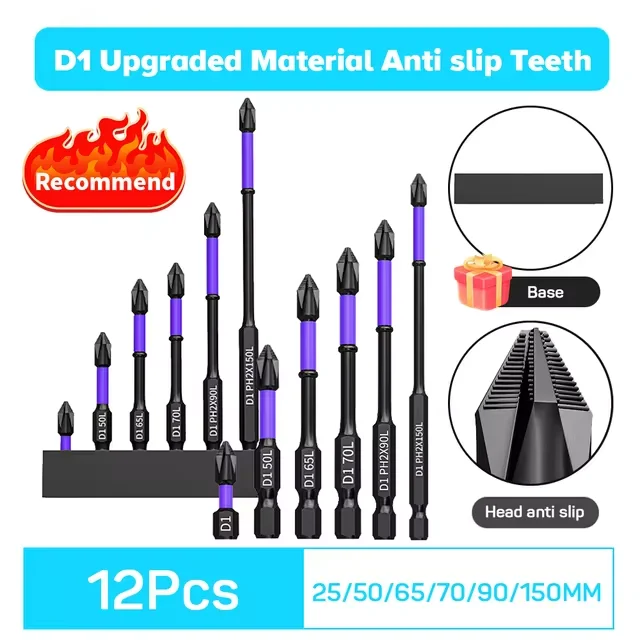 6/12 Stuks Magnetische Schroevendraaier Bits Antislip Schokbestendig Phillips Impact Bits Hex Shank Gelegeerd Staal Bits Geschikt voor Elektrisch gereedschap