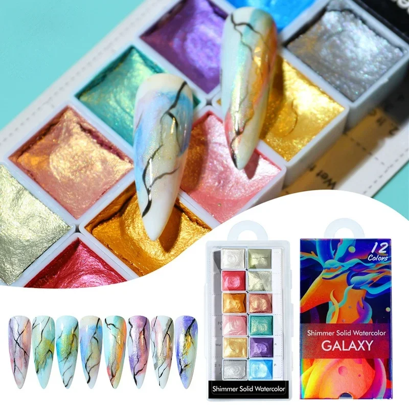 6/12 Colors Nail Art Watercolor Solid Pearlescent Pigment Set Smudge Powder DIY Nail Painting Glitter Aquarela Powder Kit Beauty