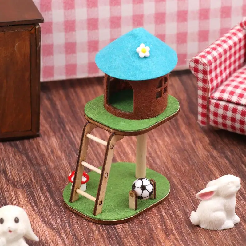 Cute Mini Dollhouse Cat Climbing Frame Cat Tower Model Dollhouse Living Room Furniture Decoration Dolls House Micro Scene Decor