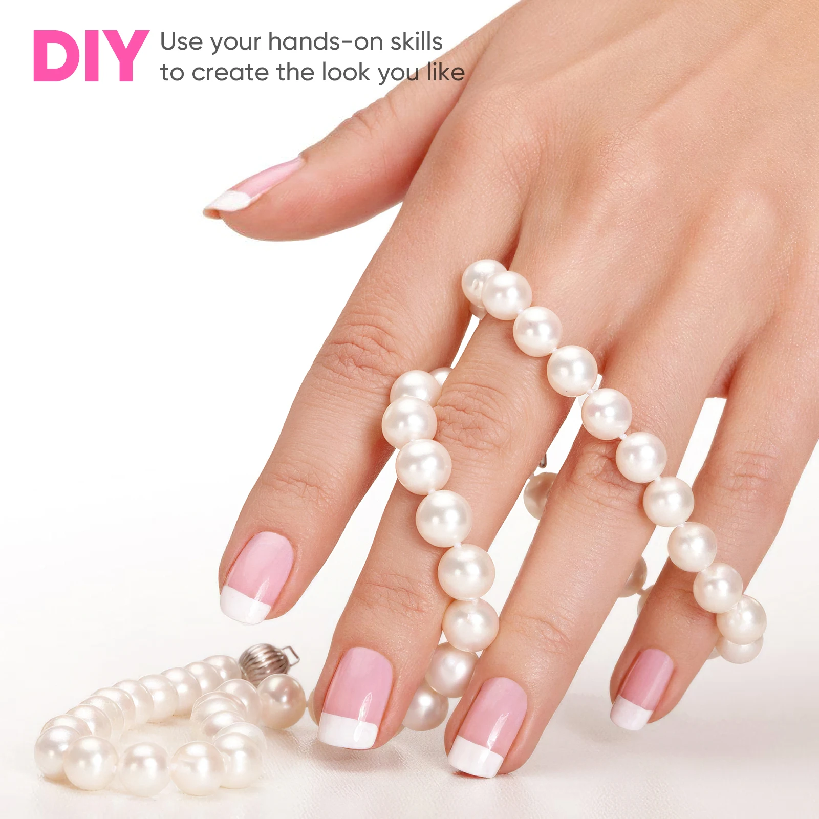 

1 set White Beads 4mm 6mm 8mm 10mm DIY Jewelry Making Supplies Elastic Rope Set for Bracelet Necklace Craft Projects