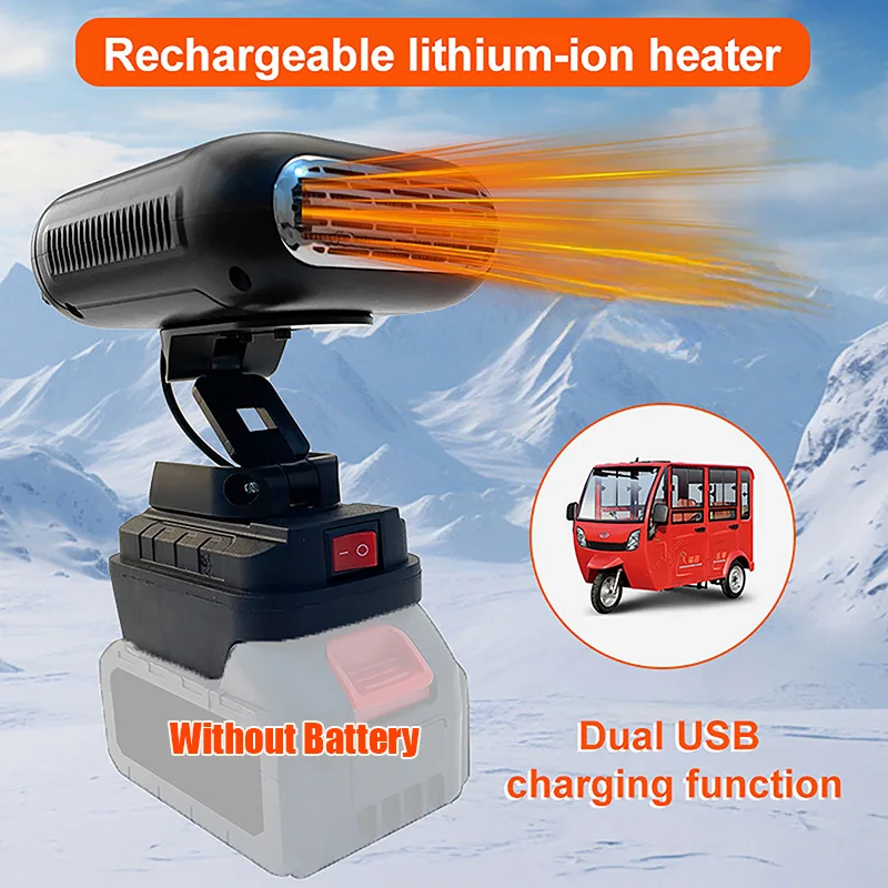 Winter Car Heater Dual USB Ports Defrost Heater Cooling and Heating Dual Function Fan Suitable For Makita 21V Li-ion Batteries
