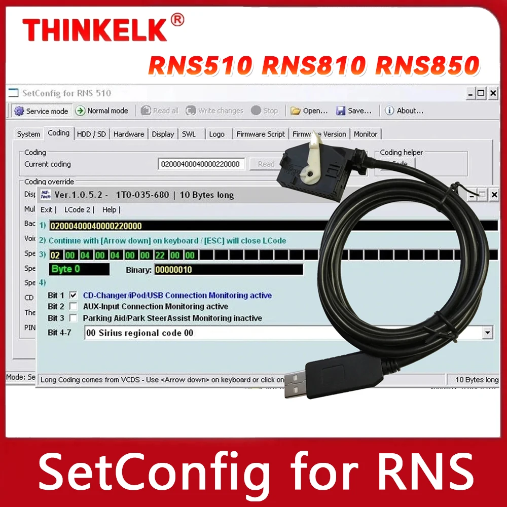 

SetConfig 2.5.1 & 2.8.1 Software for RNS with Cable Identify Change PIN Code Erase the NAND Memory Supports RNS510 RNS810 RNS850