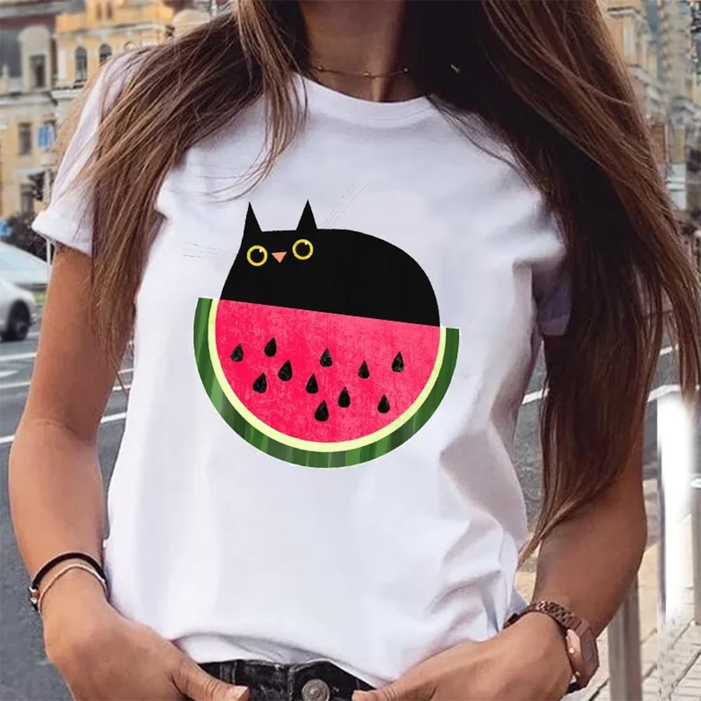 

Plus Size Women Graphic Watermelon Fruit Love Pet Animal Fashion Short Sleeve Cartoon Print Wear Vacation Tops Tees T-Shirt