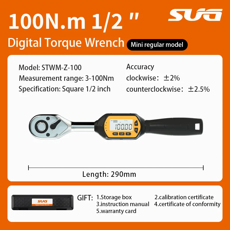 

SUG digital torque wrench 1/2 inch drive with light, 3-100 N.m ,high-precision car accessories can preset digital torque wrench