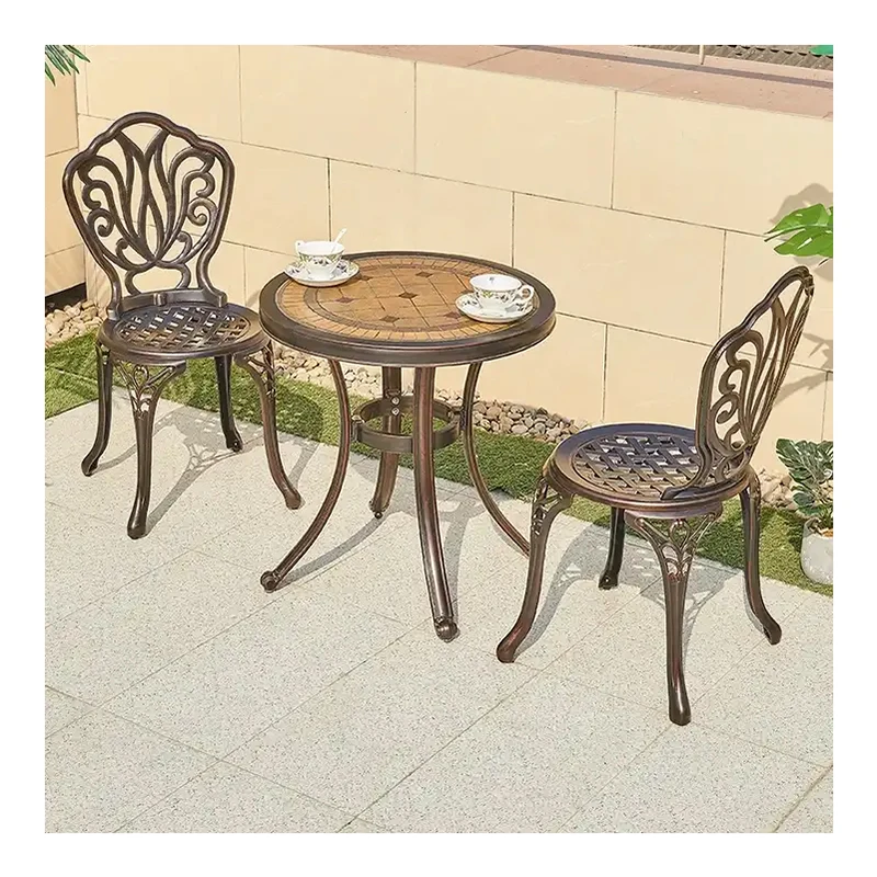 Durable Villa Cast Aluminum 2 Person Coffee Table Set Outdoor Patio Balcony French Bistro Square Table Chairs