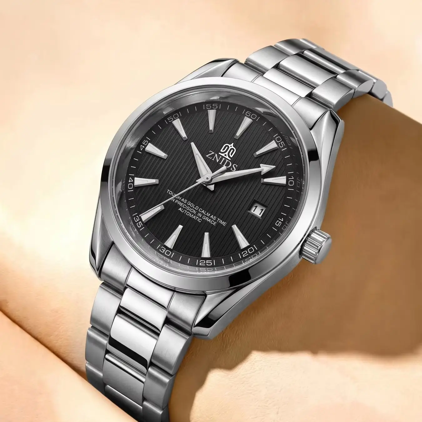 Business Commuter Men's Mechanical Watch, Fully Automatic Movement, Steel Band Watch, Waterproof, Luminous, Calendar, Striped Dial, Light Luxury, Fashionable, Casual, Versatile Men's Wristwatch, the First Choice for Gifts
