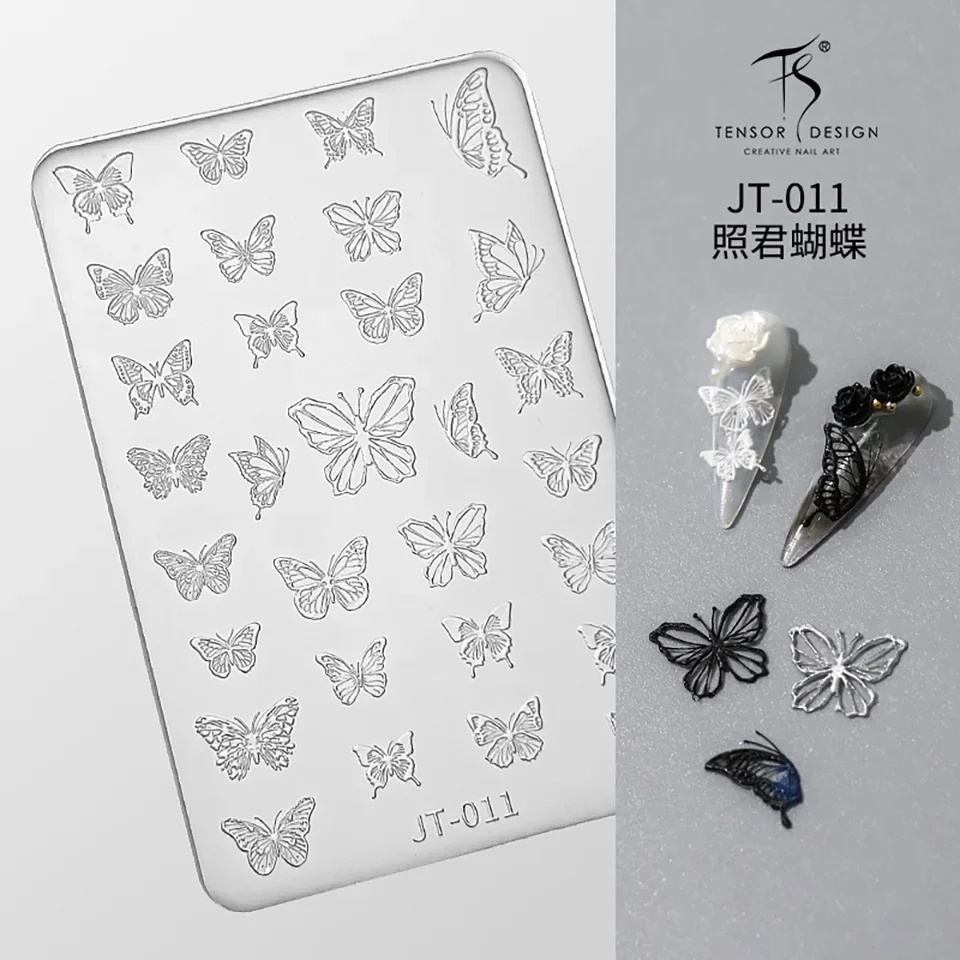 Mariposa antigua, flor de bambú, estrella, lazo, pajarita de encaje, arte de uñas, molde tallado de silicona, cinta de flores, plantilla de copo de nieve