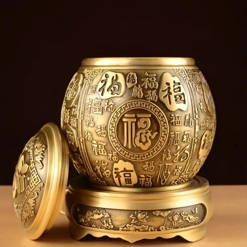 Brass Wealth Gathering Baifu Jar Five Blessings Eight Directions Bedroom Entry Entrance Foyer Wealth Generating Ornament