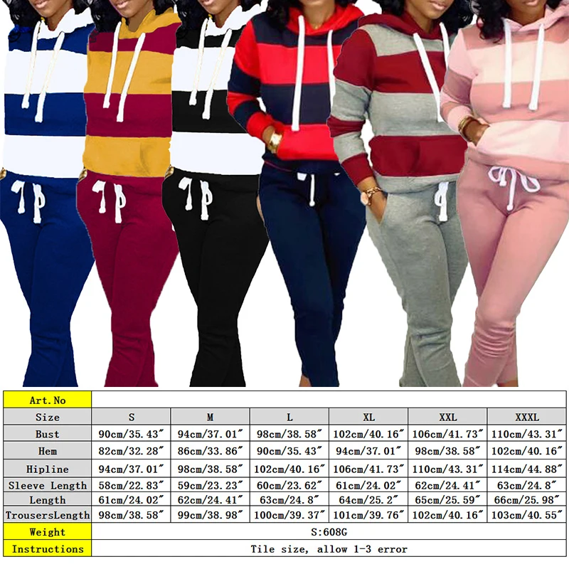 2 Piece Set Women Spring Autumn Hoodies Suit Tracksuit Sweatshirt Print Hoodies Pants Sportwear Women\'s Sports Suit Hooded Set