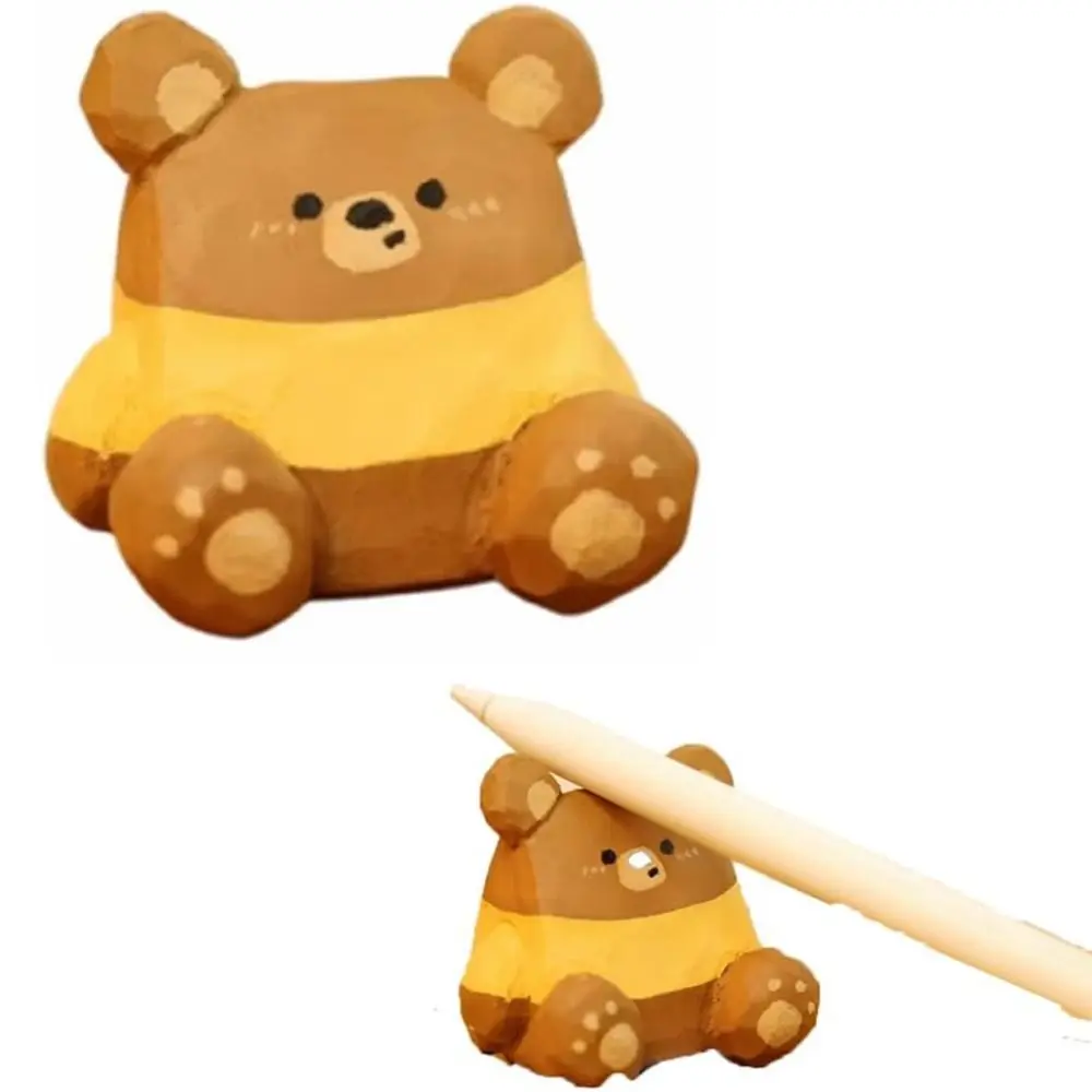 

Miniature Cute Animal Pen Holder Desktop Ornaments Hand-carved Single Pencil Display Stand Hand-made Crafts
