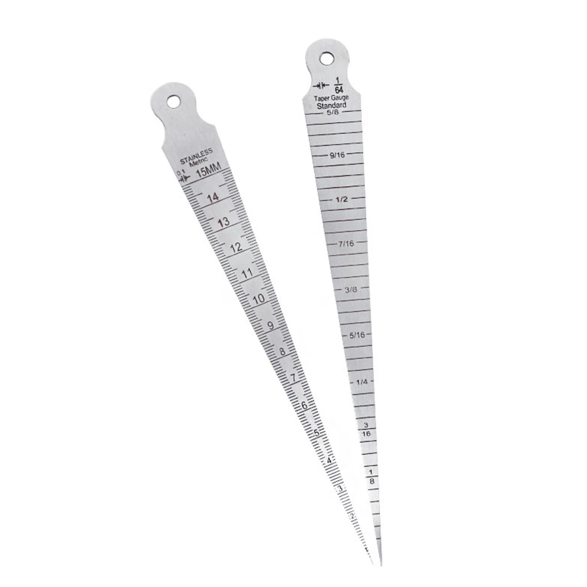 Stainless Steel Wedge Feeler Aperture Gauge with Imperial / Metric Double Sided Scale for Hole Gap Measuring Tools