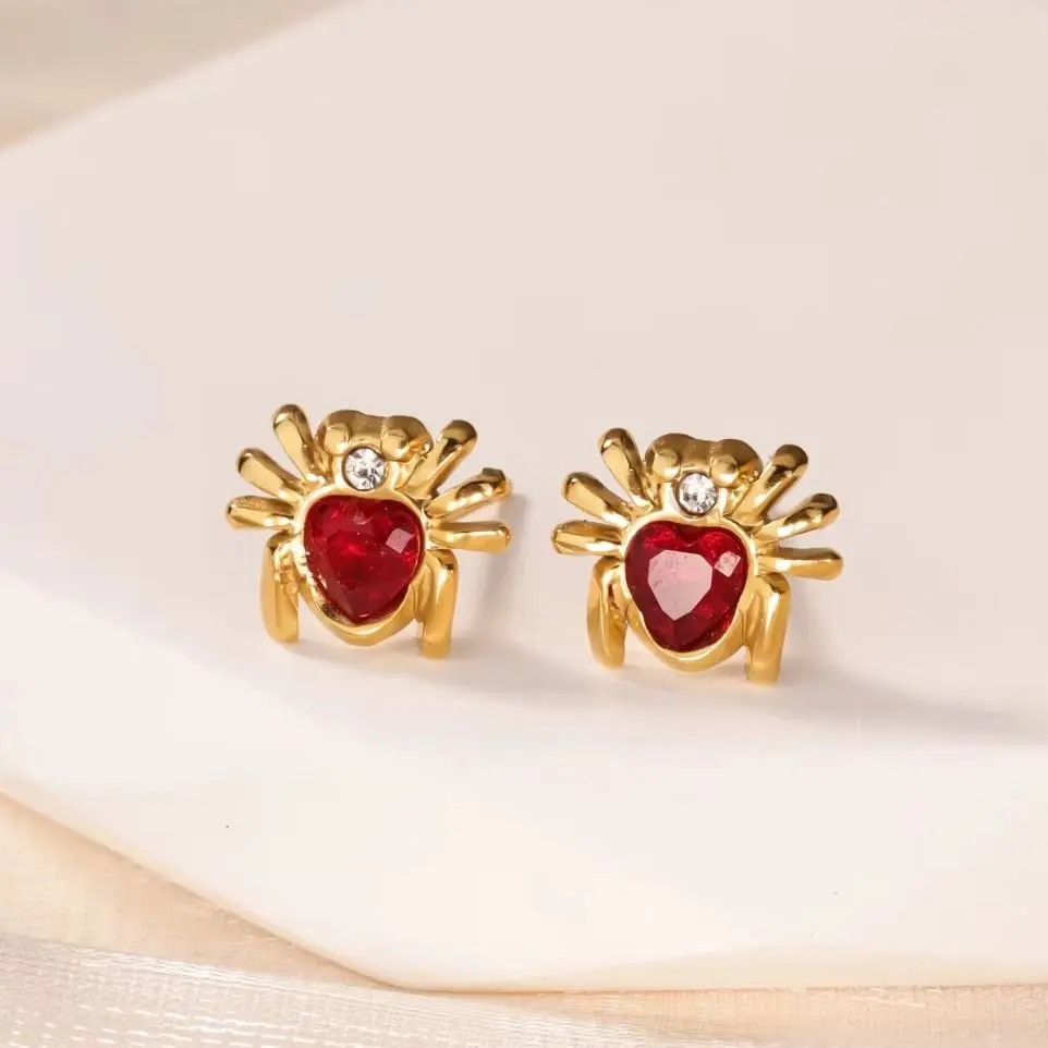 Zircon Spider Earrings For Women 18K Gold Plated Stainless Steel Spider Earring Wedding Boho Animal Jewelry Gift