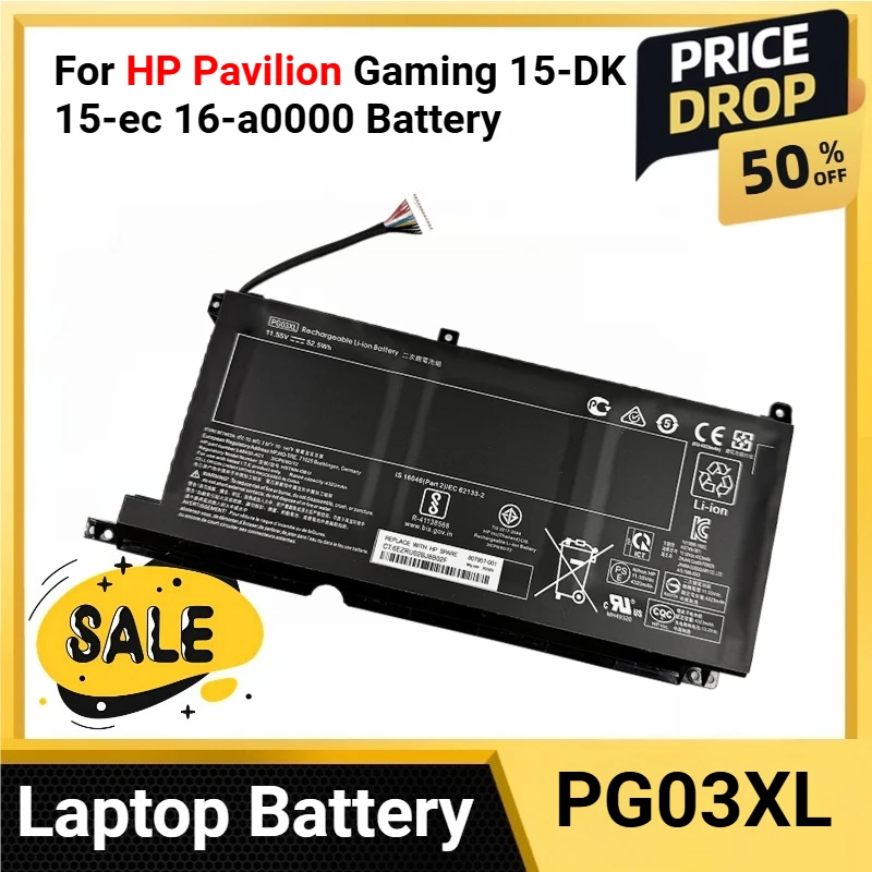 

PG03XL для HP Pavilion Gaming 15-DK 15-ec 16-a0000 аккумулятор OMEN 5X FPC52 TPN-C141 TPN-Q229 TPN-Q241