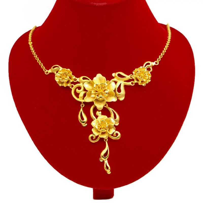 

Luxury 24K 9999 Pure Gold real gold Women's Wedding Necklace Dragon and Phoenix Necklace suit