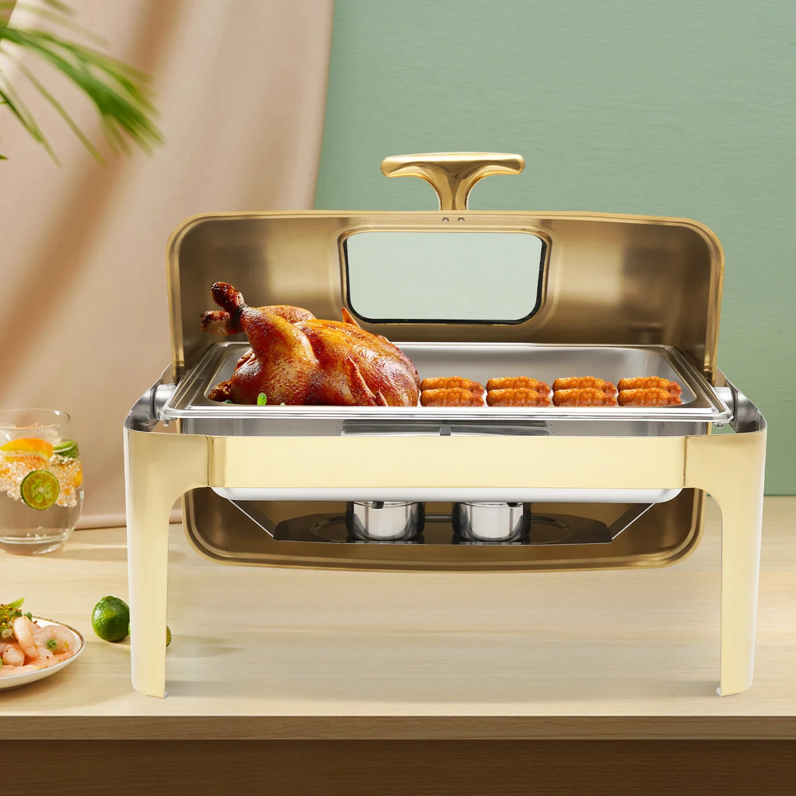 

Chafing Dish Buffet Set, Rectangular Stainless Steel Buffet Warmer, Buffet Warmer Set with Thick Frame