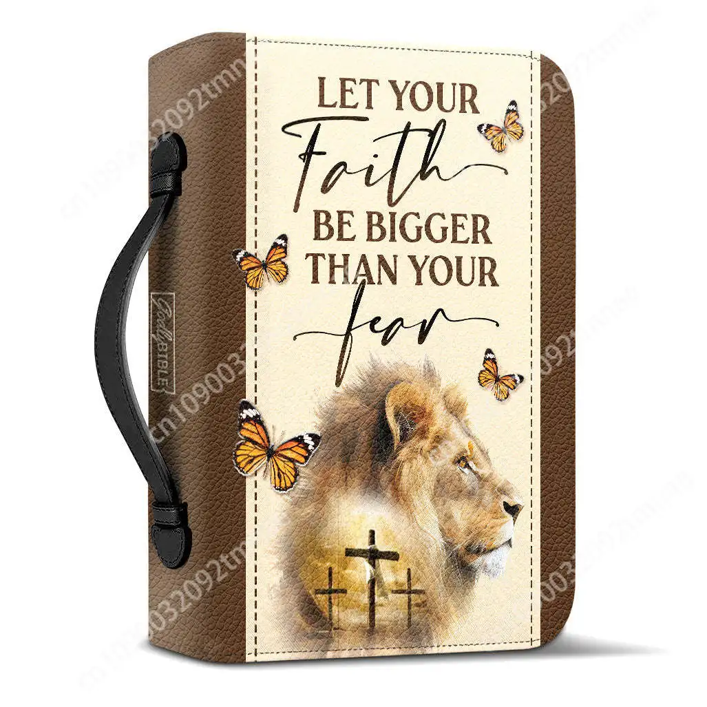 Presonalized Bible Cover Case Let Your Faith Be Bigger Than Your Fear Lion Bible Hymn Women's Zippered Handle Handbag Custom