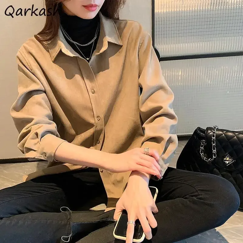 Corduroy Shirts Women Spring Autumn Retro Hong Kong Long Sleeve Design All-match Solid Loose Commuting Casual Korean Style Chic