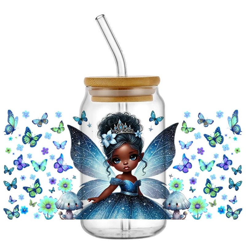 Princess with butterfly wings UV DTF Cup Wrap Transfer Stickers for 16OZ Libbey Glass Cups Furniture Craft Wood DIY Crafts