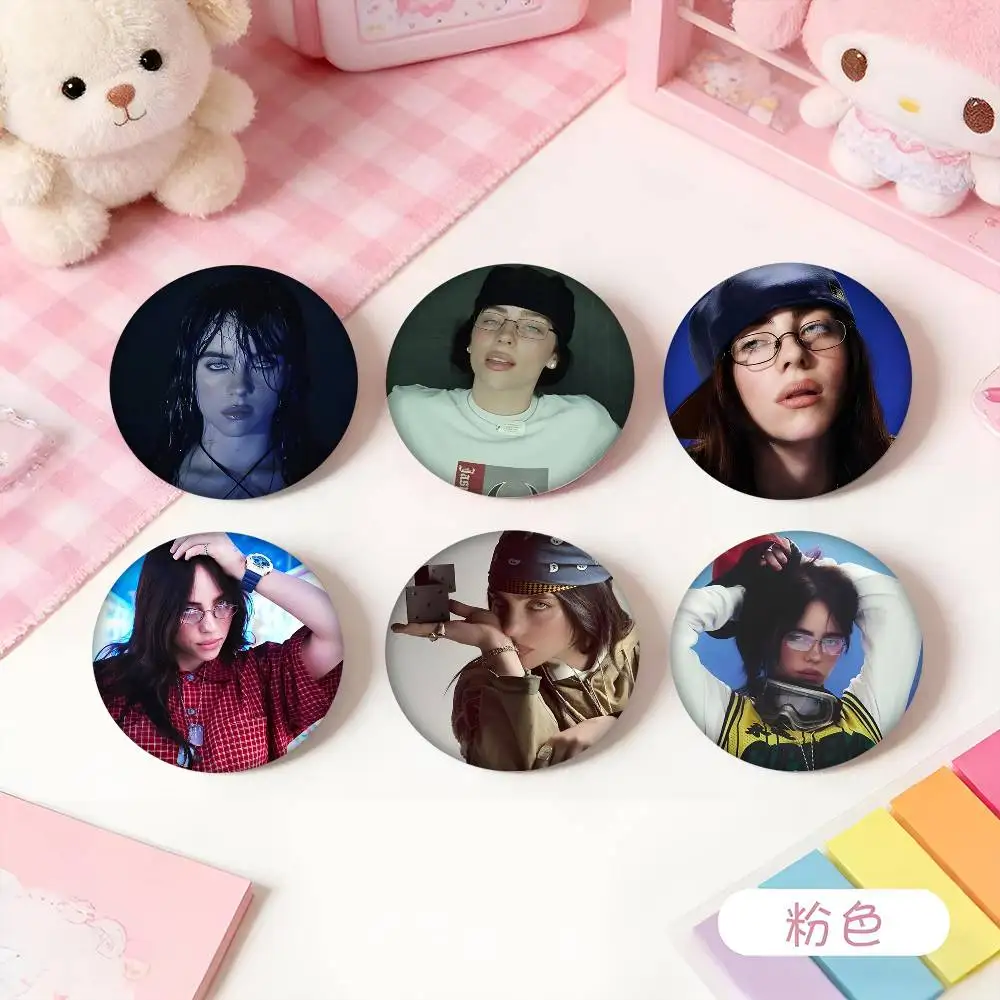 1pc Singer Billie Eilish Cartoon Style Badge Brooches On Backpack Decoration Round Enamel Pins For Accessorys