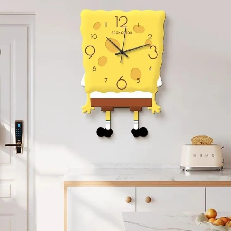 New Cute Cartoon SpongeBob Silent Wall Clock Painting Decor For Children Room TV Wall Decorative Clock Art