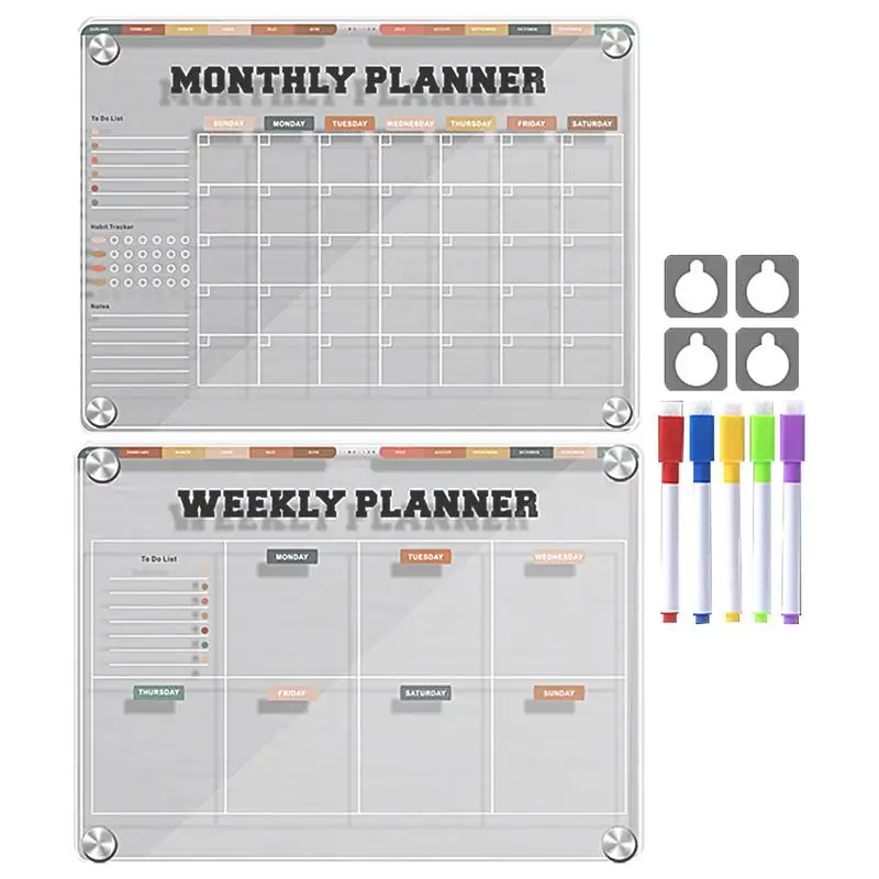 Transparent Magnetic Calendar for Fridge Dry Erase Board Refrigerator White Board Planner Schedule Board to Do List 12.2x8.97in