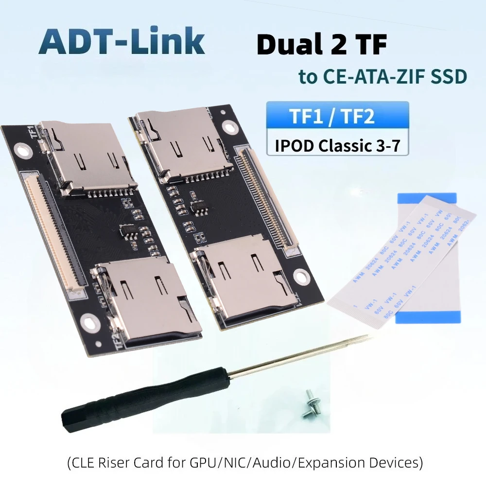 Dual 2 TF To CE ZIF Adapter MicroSD SSD Converter Card for IPod Classic 3-7th Video iPod Industrial PC Game Consoles IPC IPV NAS