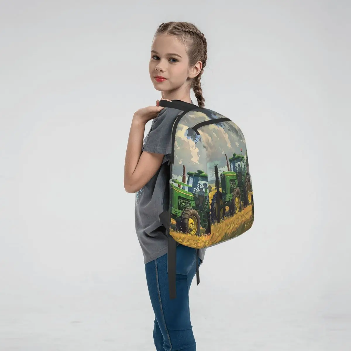 Green Tractor On A Forest Trail Backpack Large Capacity Children BookBag School Bag Shoulder Bags for Men Women