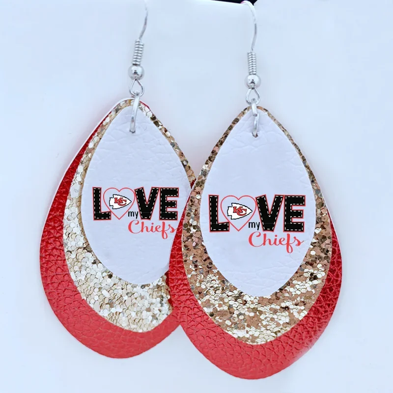 New Layer Glitter Teardrop Leather Earrings Wholesale Custom Your Logo