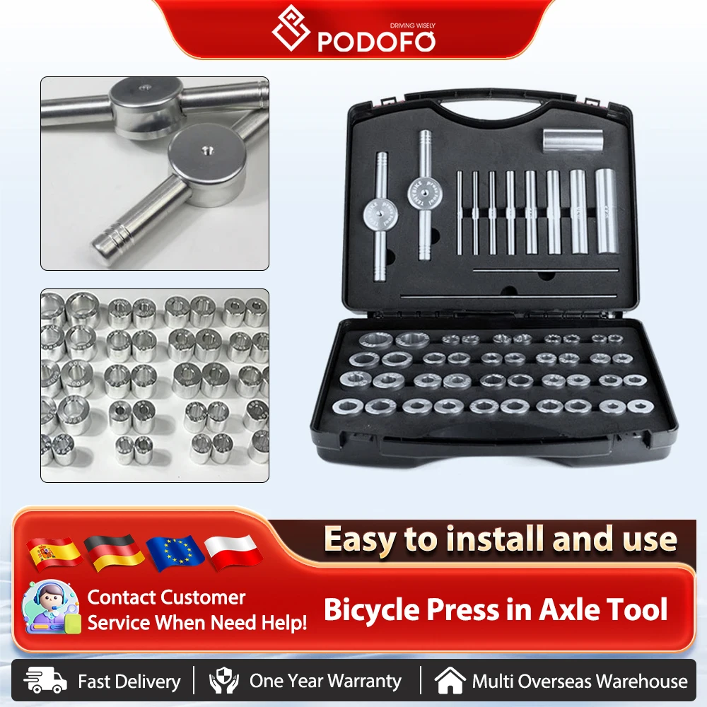 Podofo Kit d'outils d'installation et de retrait de roulement de moyeu de vélo, ensemble d'outils de support inférieur pressé, moyeu de roulement dans le pilote de roulement de roue de vélo