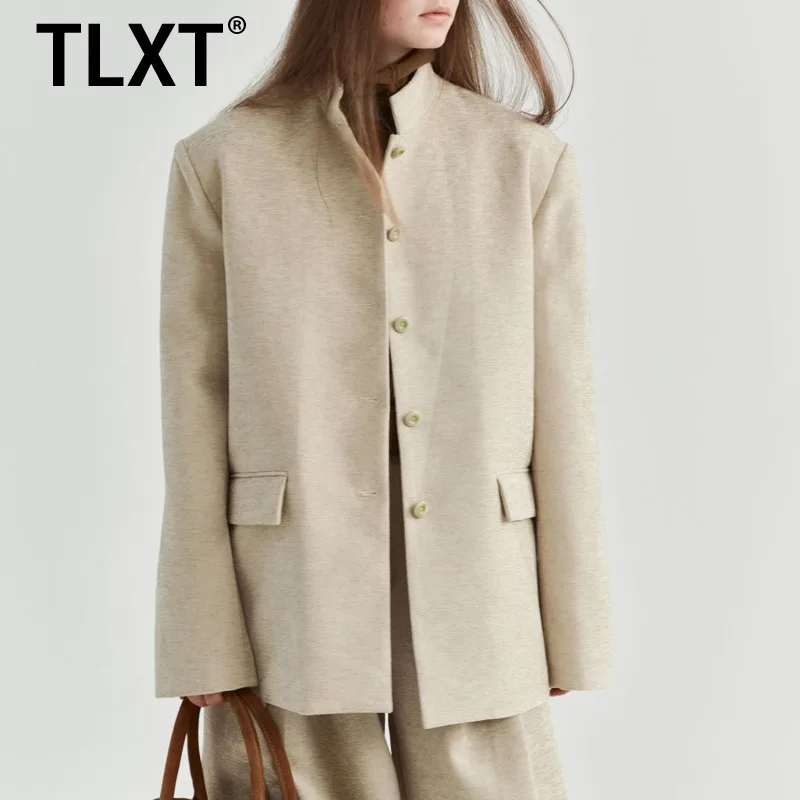 

TLXT Stand Up Collar Style Fashionable Cotton Clip Single Breasted Suit Jacket For Women 2024 Autumn And Winter New Style XK1098