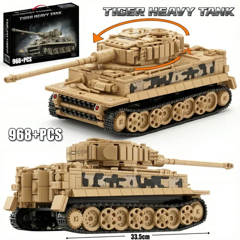 Tank Military WW2 MOC Tiger Heavy Tank Army Main Battle Tank Soldiers Figures Building Blocks Bricks Set For Children Boys Toys Gifts