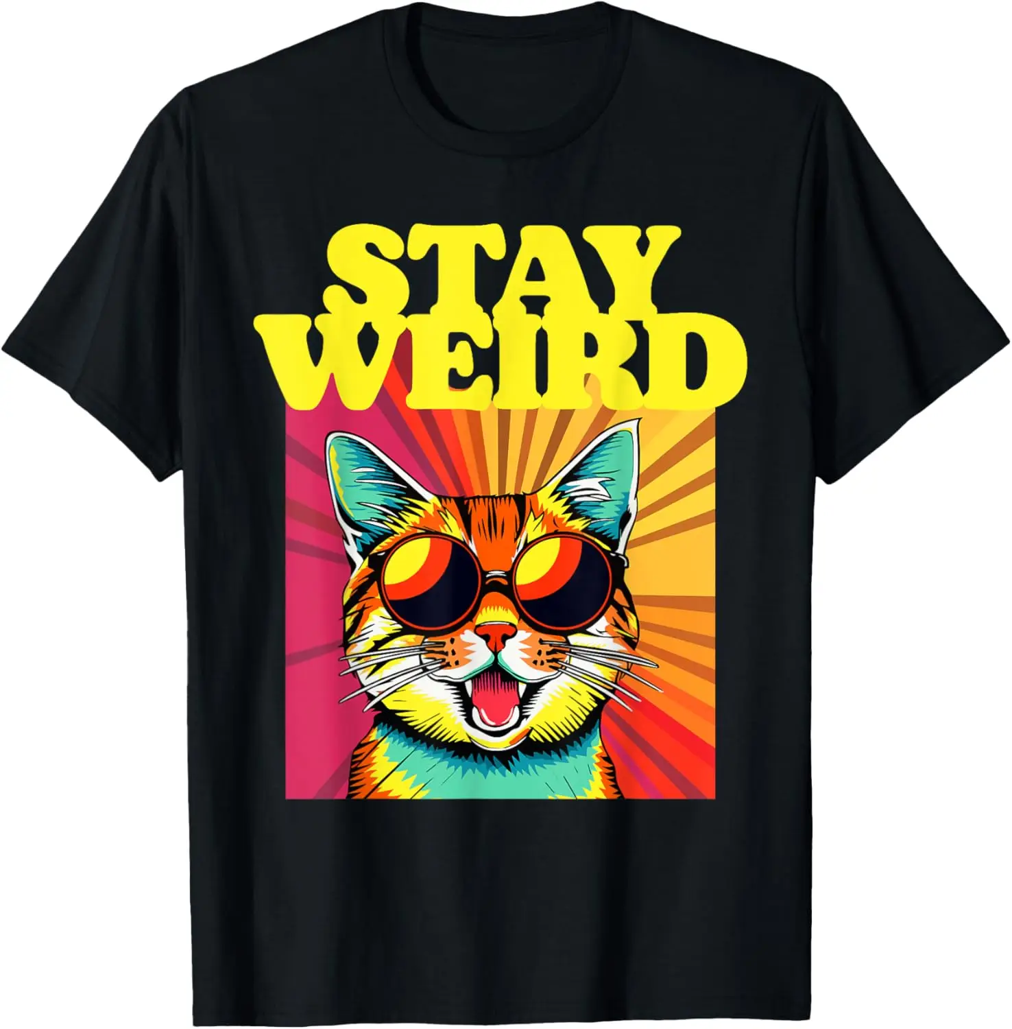 Stay Weird Awesome 80s Abstract Art Cool Cat T-Shirt