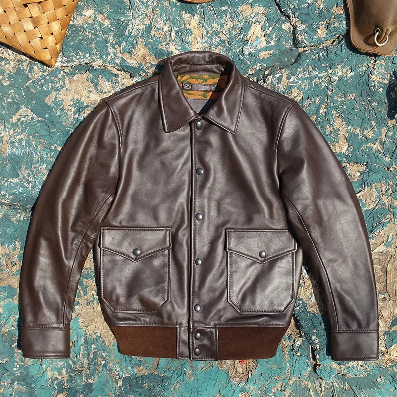 

Handmade classic buttons, plackets, leather cuffs, A2 slim version flight suit