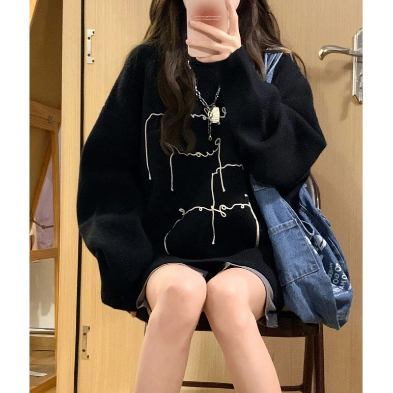 Frauen Kleidung Koreanische Mode Streetwear Y2K Brief Drucken Oversize Sweatshirt Weibliche Einfache Casual O Hals Langarm Tunika Tops