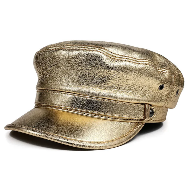 

Autumn Winter Women's Genuine Sheepskin Military Hats Personality Fashion Retro Trend Flat Cap Party Hats Ladies' Leather Caps