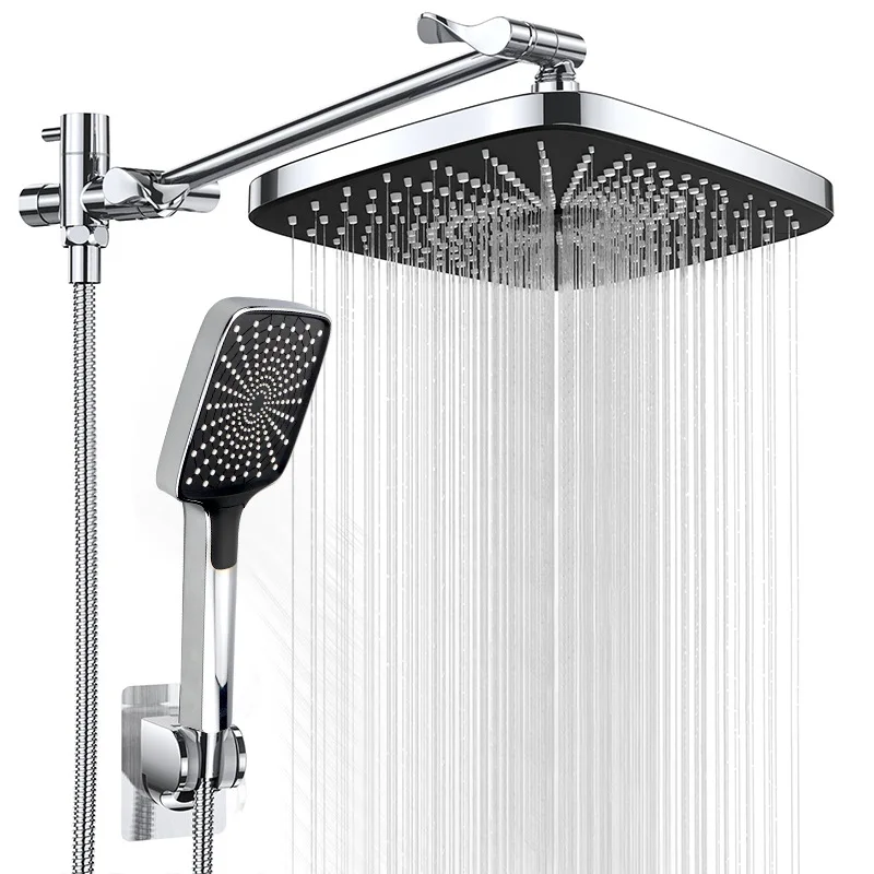 Black Starry Sky Shower Set Luxurious Bathroom Rain Showers System Overhead Shower Set with Hand Showerhead Bathroom Faucet Set