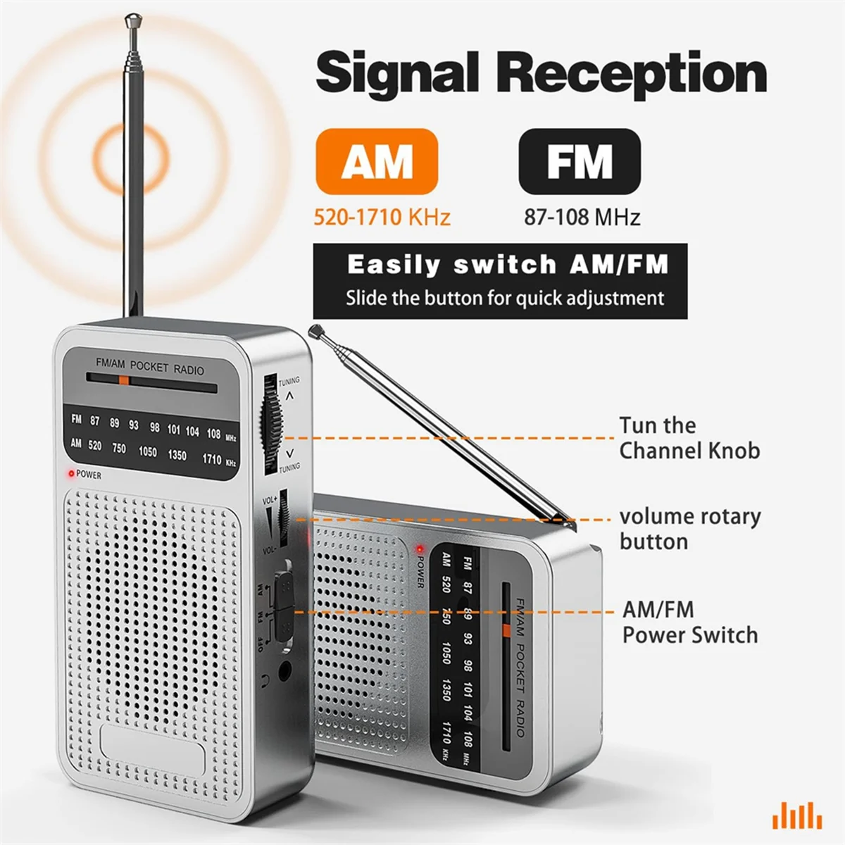 

Карманное FM-радио A72P AM, транзисторное радио с громкоговорителем, разъем для наушников, портативное радио для внутреннего и наружного использования, серебро