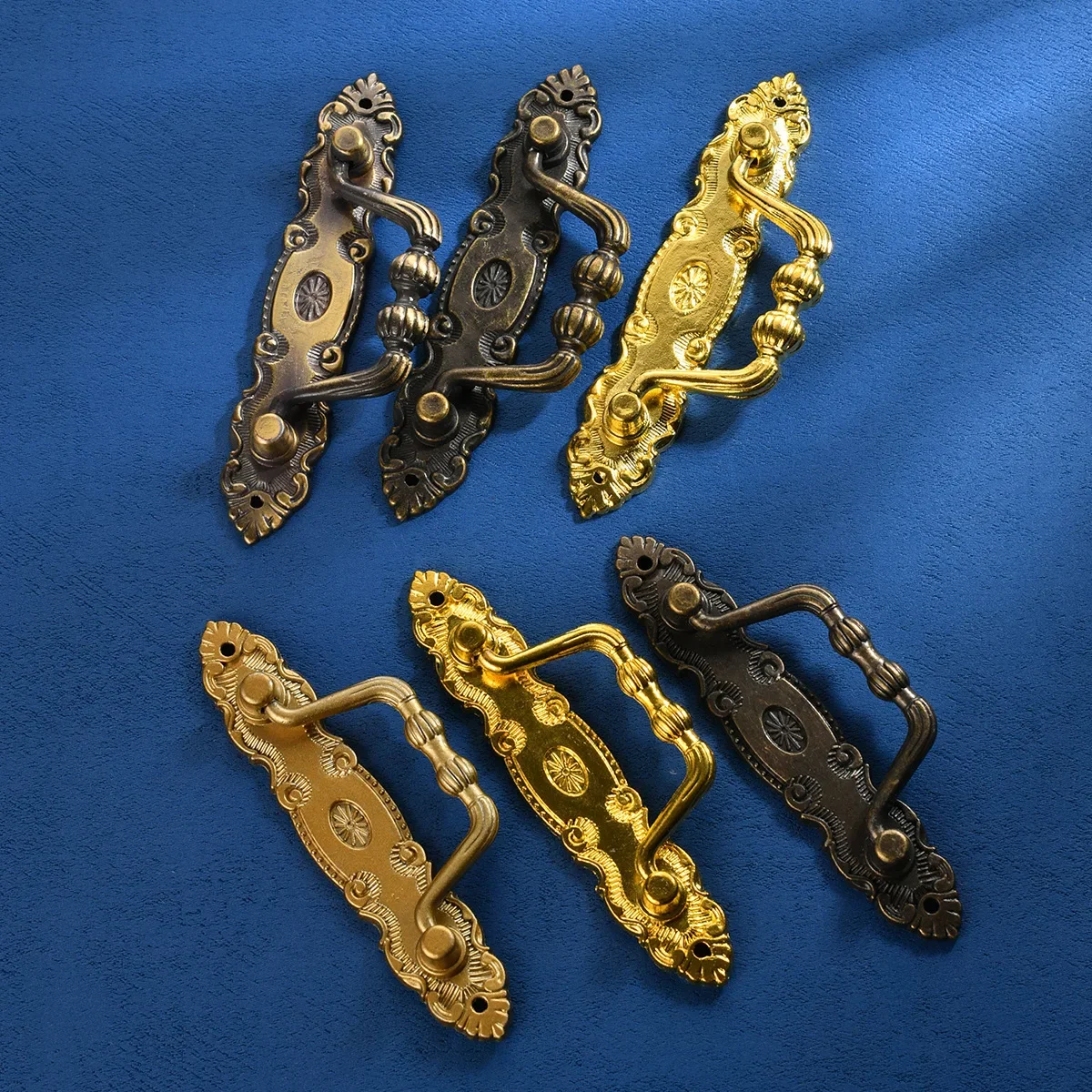 6pcs Genuine Antique European Alloy Pull Handles - Hidden Small Handles on Drawer Furniture, Wardrobe and Cabinet Doors